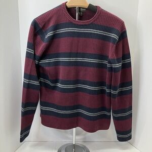 Eddie Bauer Burgundy and Navy Striped Crew Neck Sweater